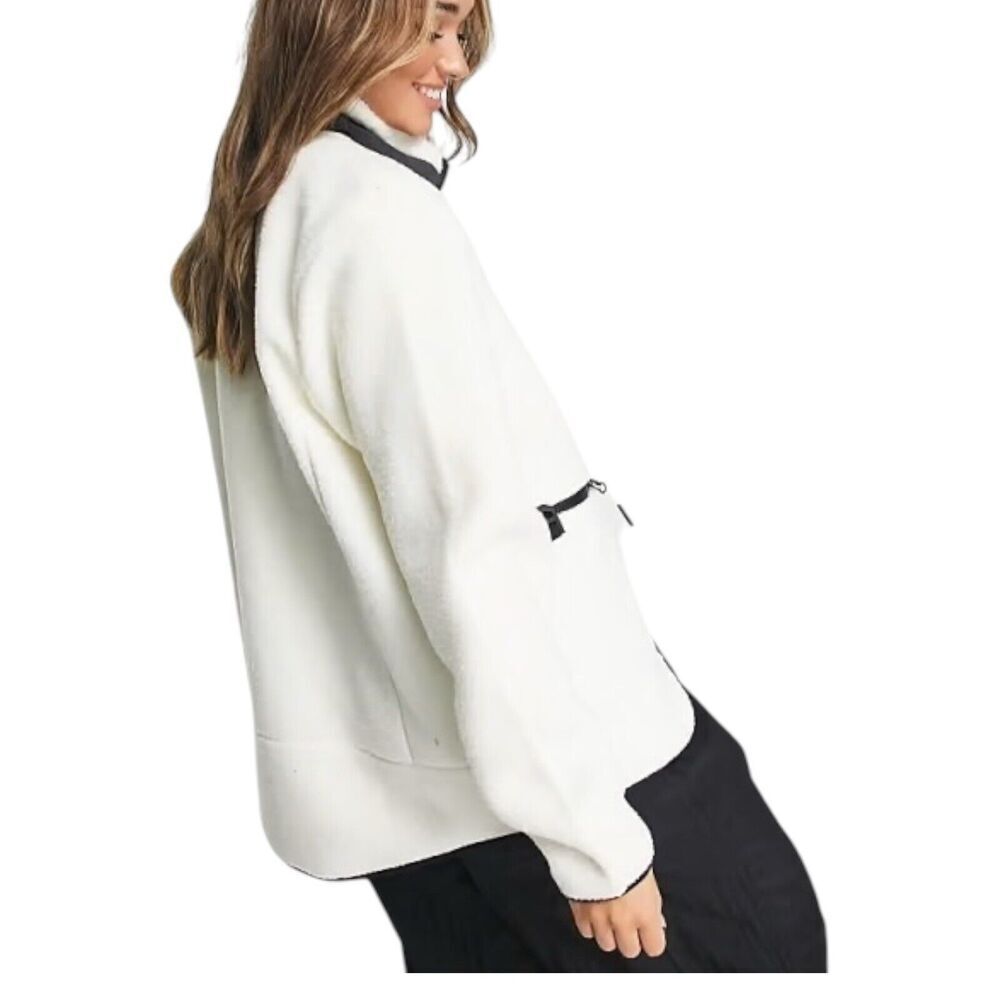 RAINS Heavy Fleece Jacket WMNS XL White Long Snap Button Up Boxy Teddy Fossil - Picture 5 of 13